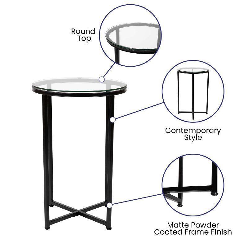 Flash Furniture Greenwich Collection End Table - Modern Clear Glass Accent Table with Crisscross Matte Black Frame