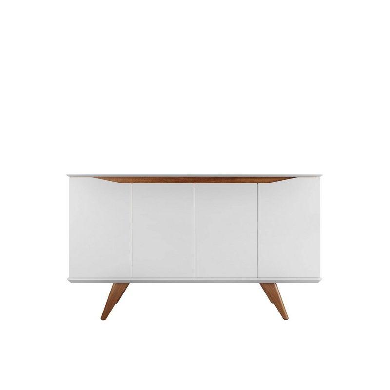 Manhattan Comfort 53.15" Tudor 4 Shelf Sideboard White/Cream : Mid-Century Buffet Server, MDF Storage Cabinet