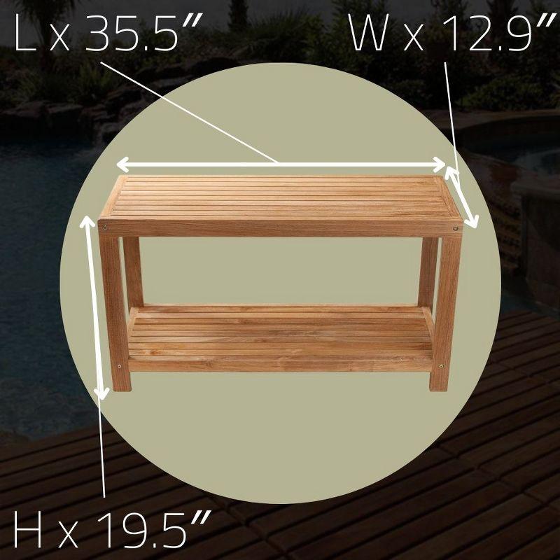 Nordic Teak 35" Natural Shower and Bath Spa Bench with Shelf  - Beige