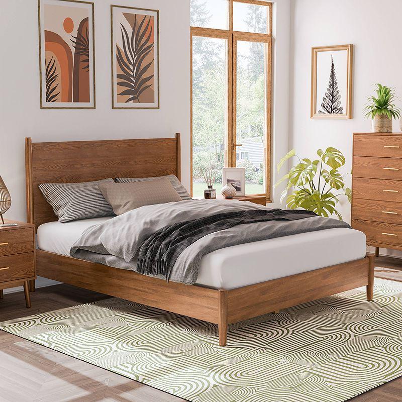 HOMES: Inside + Out Full Riverstone Mid-Century Modern Platform Bed with Headboard Walnut Wood