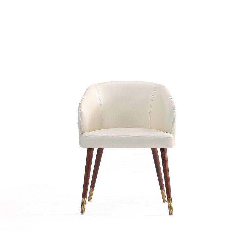 Cream Faux Leather Upholstered Arm Chair with Walnut Legs