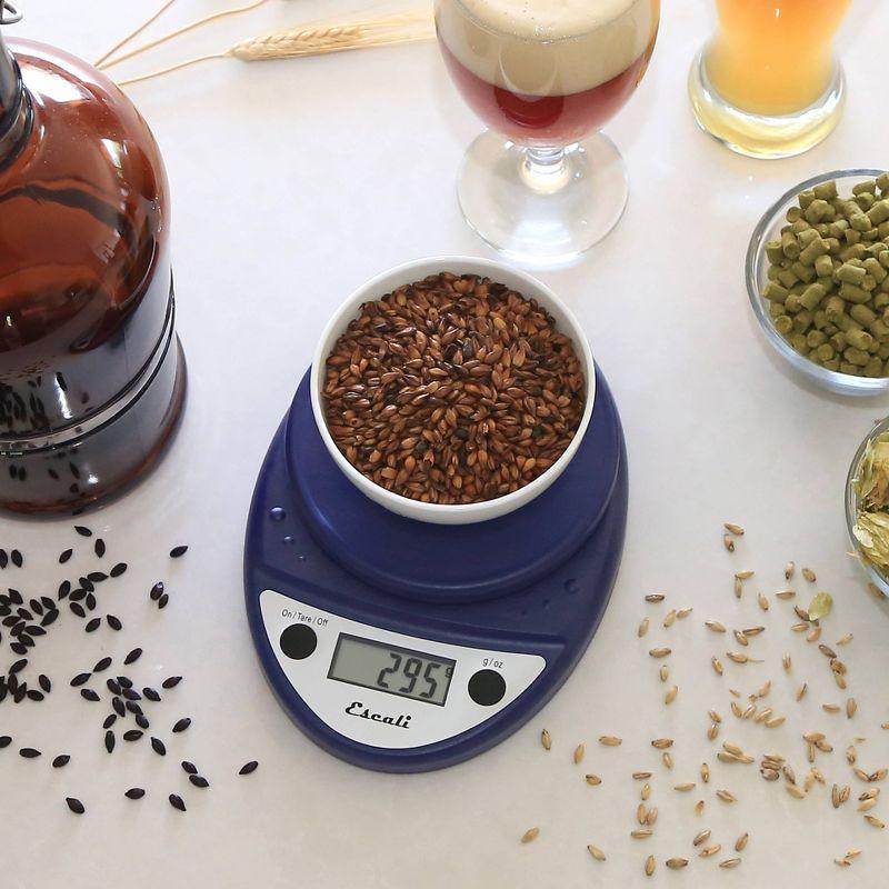 Escali Primo Digital Kitchen Scale Blue: LCD Display, 11 lb Capacity, Automatic Shut-Off, Metric Conversion