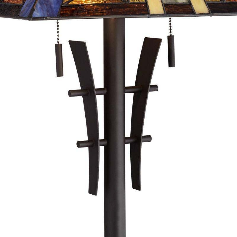 Robert Louis Tiffany Asian-Inspired Floor Lamp 62" Tall Bronze Iron Tiffany Style Jewel Tone Art Glass Shade for Living Room Reading Bedroom Office