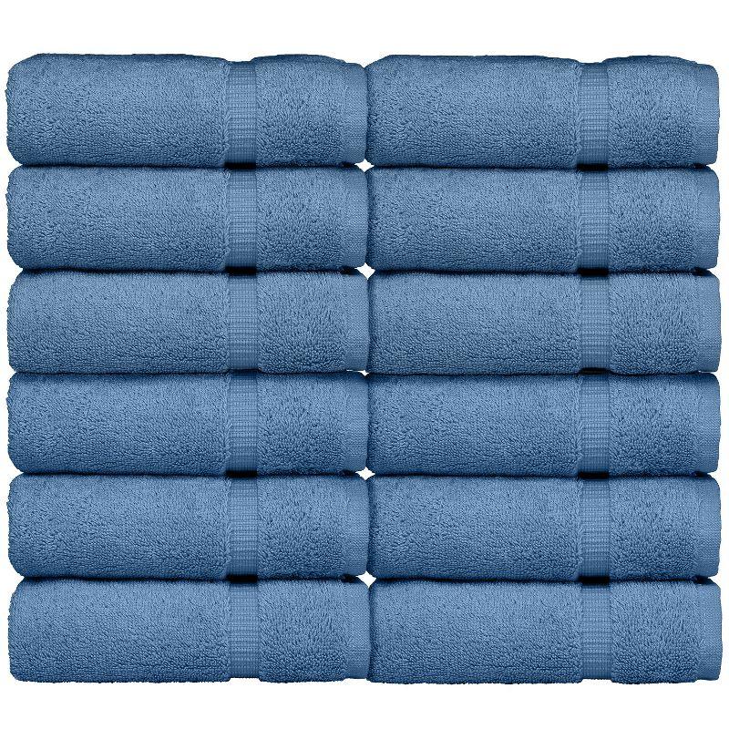 BC BARE COTTON Luxury Hotel & Spa Towel Turkish Cotton Washcloths - Dobby Border (13x13 Inches) - Set of 12 - Wedgewood