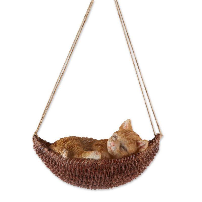 9.25" Brown Resin Napping Cat in Hammock Figurine