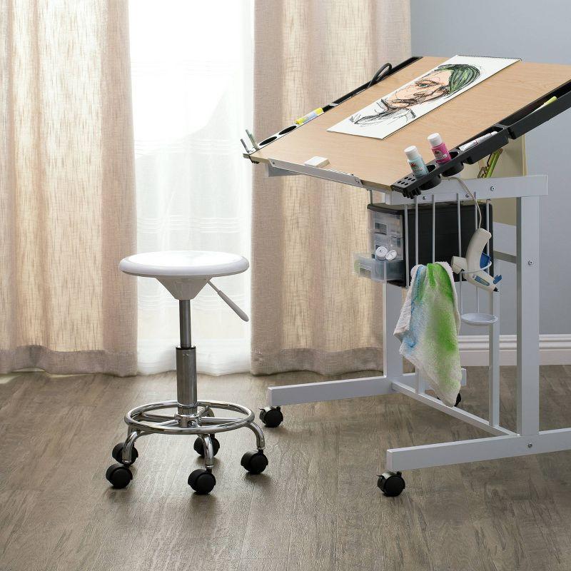 Inbox Zero Cowgill Adjustable Height Industrial Stool with Footring Wheels