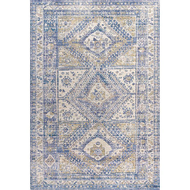 Reversible 4'x6' Blue Medallion Synthetic Area Rug