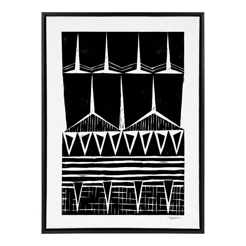 Sylvie Black and White Geometric Block Print Framed Canvas