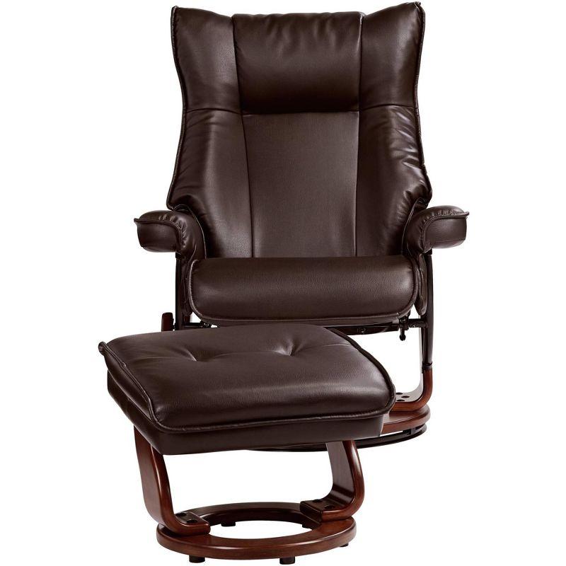 BenchMaster Morgan Java Faux Leather Recliner Chair Modern Armchair Ottoman Footrest Ergonomic Manual Reclining Swivel for Bedroom Living Room Reading