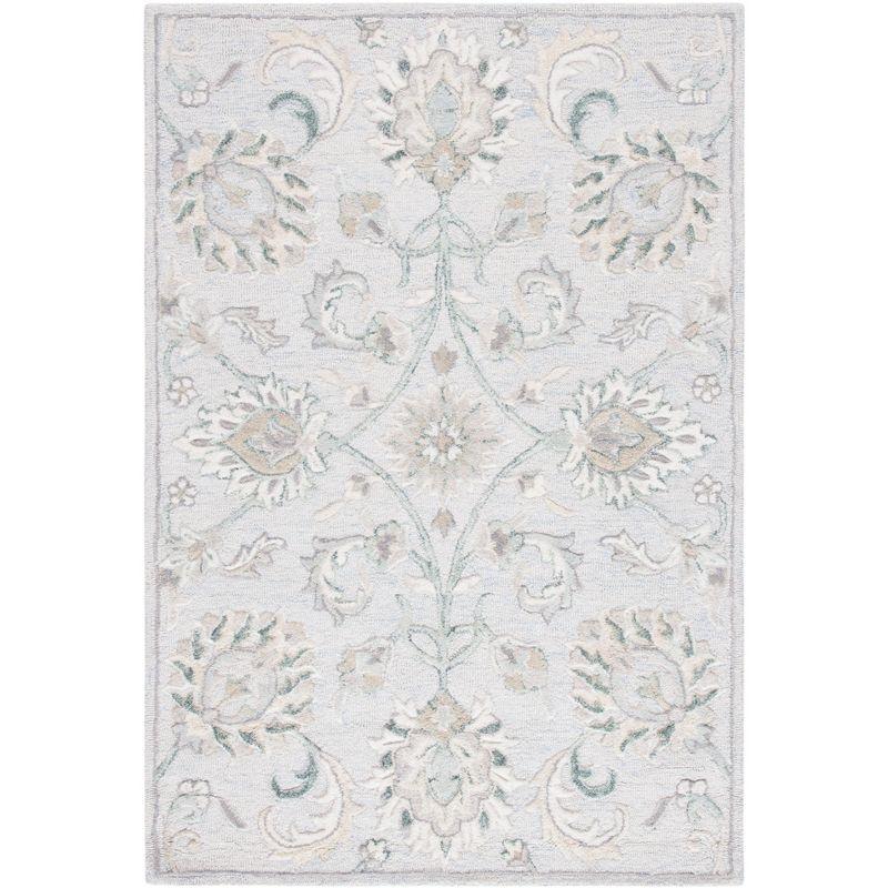 Ivory and Light Blue Hand-Tufted Wool 4' x 6' Area Rug