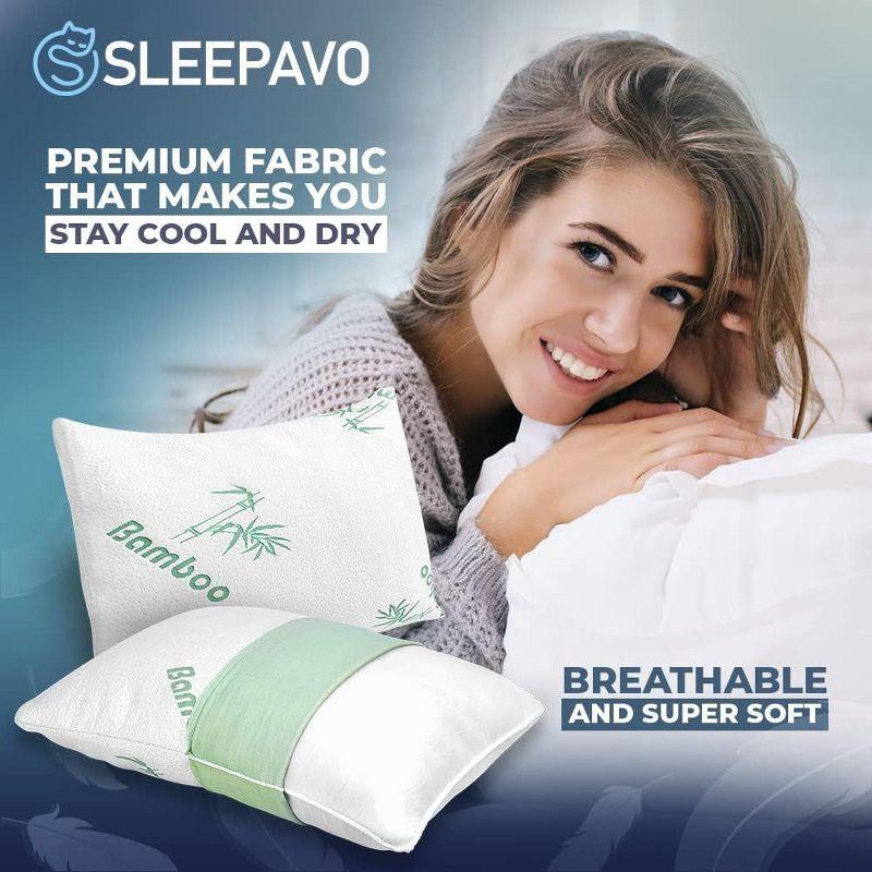 Sleepavo Memory Foam Pillows Queen Size Set of 2 - Cooling Bed Pillows for Sleeping - Back, Stomach, Side Sleeper Firm, Comfy Cool Shredded - 2 Pack