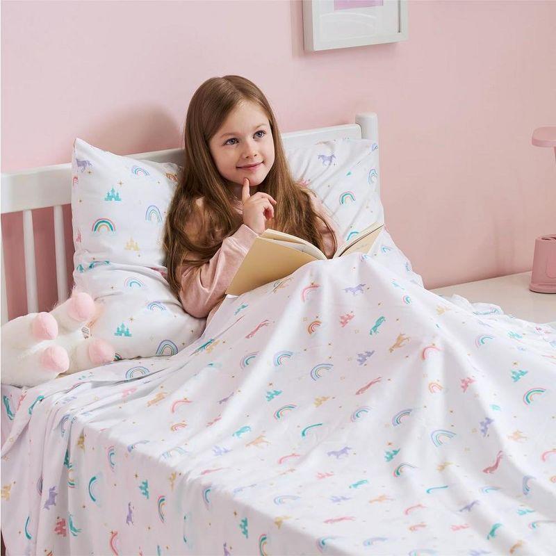 Rainbow and Unicorn Print Microfiber Kids Full Sheet Set