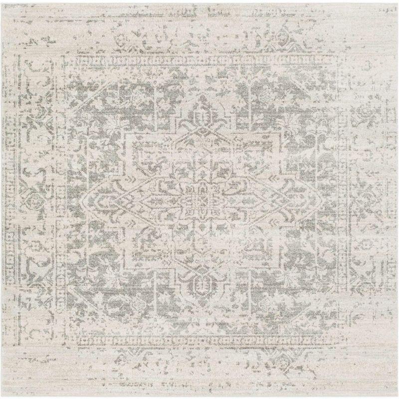 Rachel 6'7" Square Gray Polypropylene Traditional Area Rug