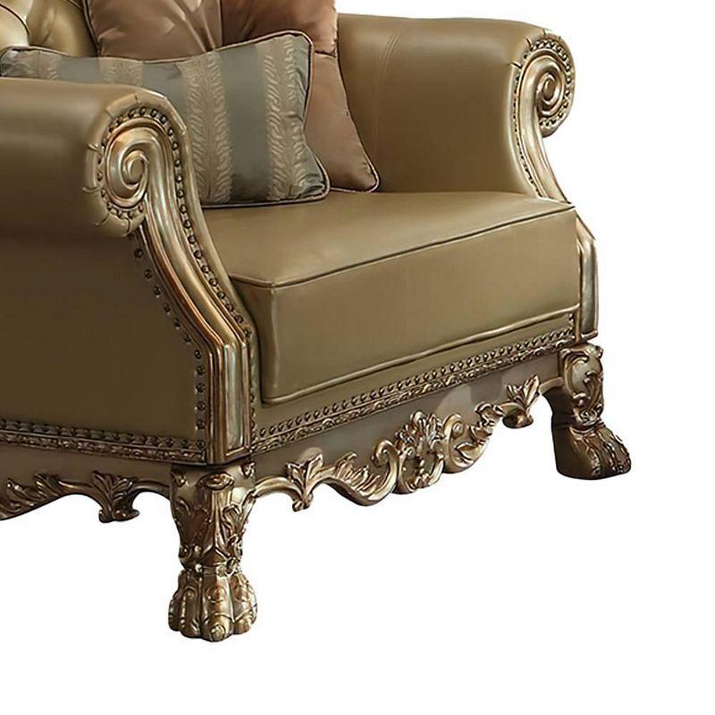 45" Dresden Accent Chair Bone Synthetic Leather/Gold Patina Finish - Acme Furniture: Tufted, No Assembly Required