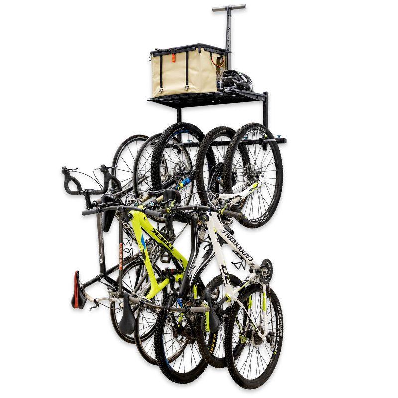 Black Adjustable Steel Wall Bike Rack with Storage Shelf