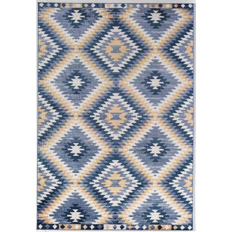 Soleil Geometric Kilim Denim Blue Round Area Rug, 8'9"x12'