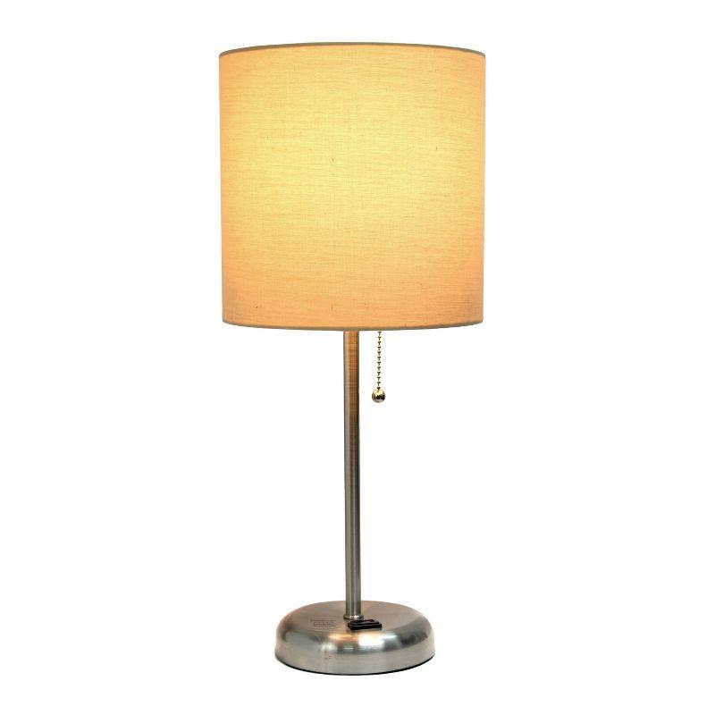 Simple Designs Stick Lamp with Charging Outlet and Fabric Shade Tan