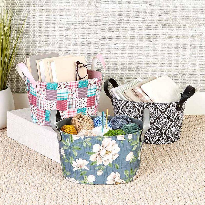 Patchwork Rectangular Fabric Storage Basket with Handles