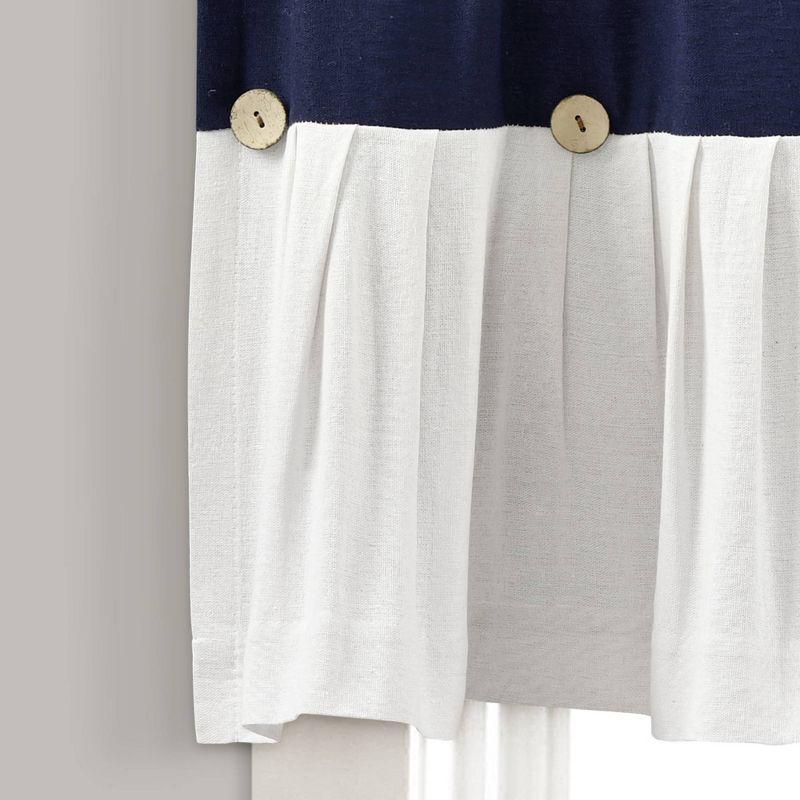 18"x52" Farmhouse Linen Button Window Valance Navy/White - Lush Décor: Classic Cotton & Linen Rod Pocket