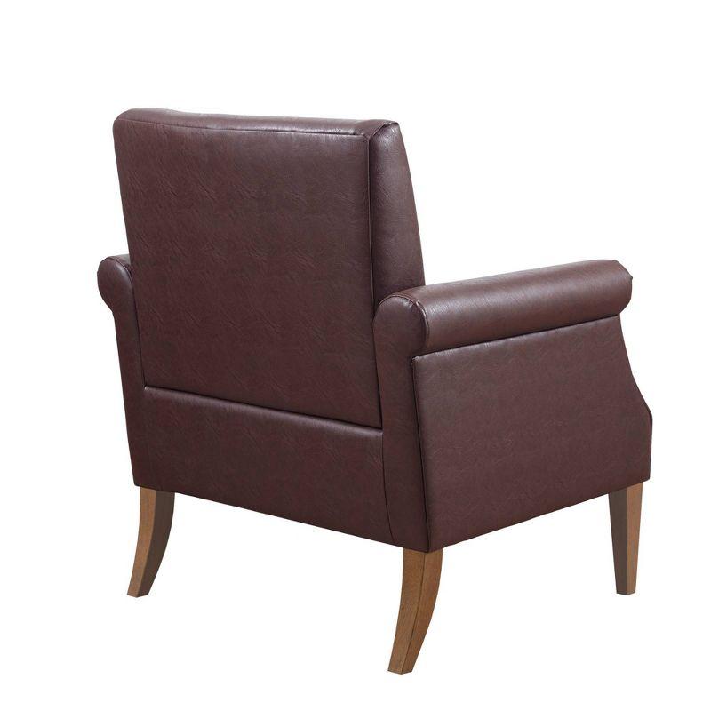 Brown Faux Leather Accent Chair with Wood Legs