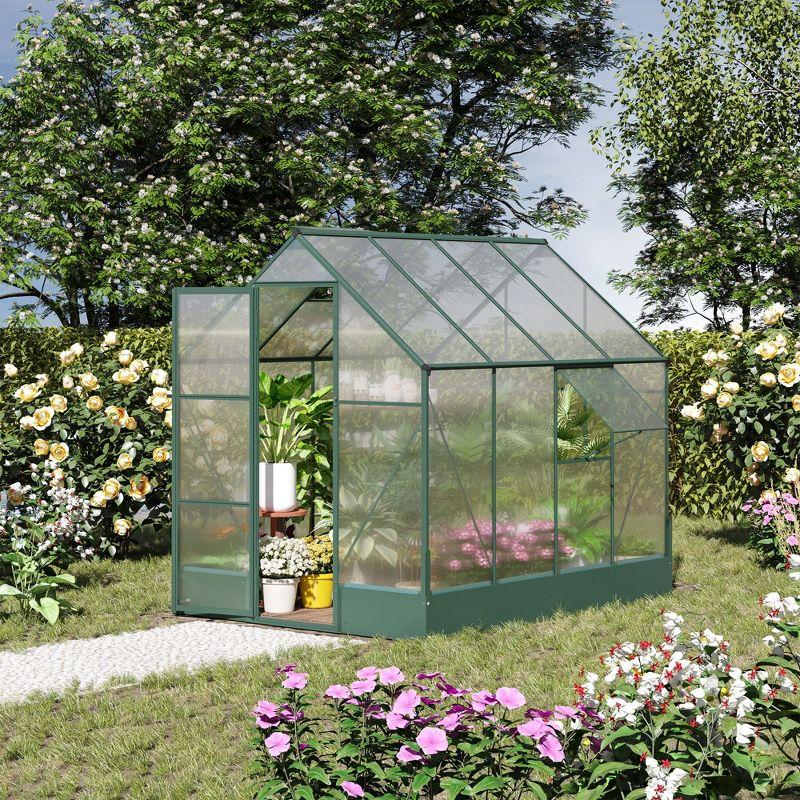 Outsunny Walk-in Plant Polycarbonate Greenhouse with Temperature Controlled Window Hobby Greenhouse for Backyard/Outdoor