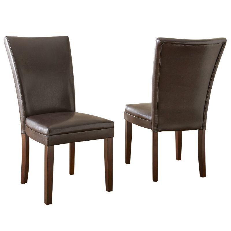 Transitional Brown Leather Parsons Side Chair with Memory Foam
