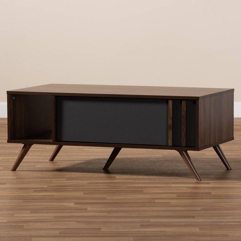 1 Drawer Naoki Two-Tone Wood Coffee Table Gray/Walnut - Baxton Studio: Modern Rectangular Particle Board Table with Shelf