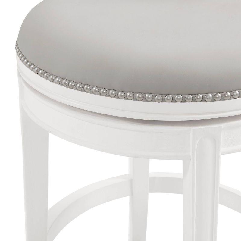 Hanover White and Gray Swivel Bar Height Stool with Faux Leather Seat