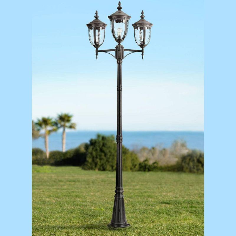 John Timberland Outdoor Light Post Street Lantern 3 Light Texturized Black 96" Clear Hammered Glass for Exterior Yard Walkway