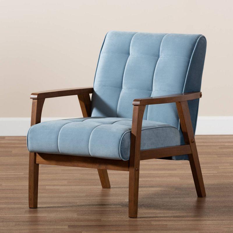Asta Velvet Upholstered Armchair: Baxton Studio, Mid-Century Modern Design, Rubberwood Frame