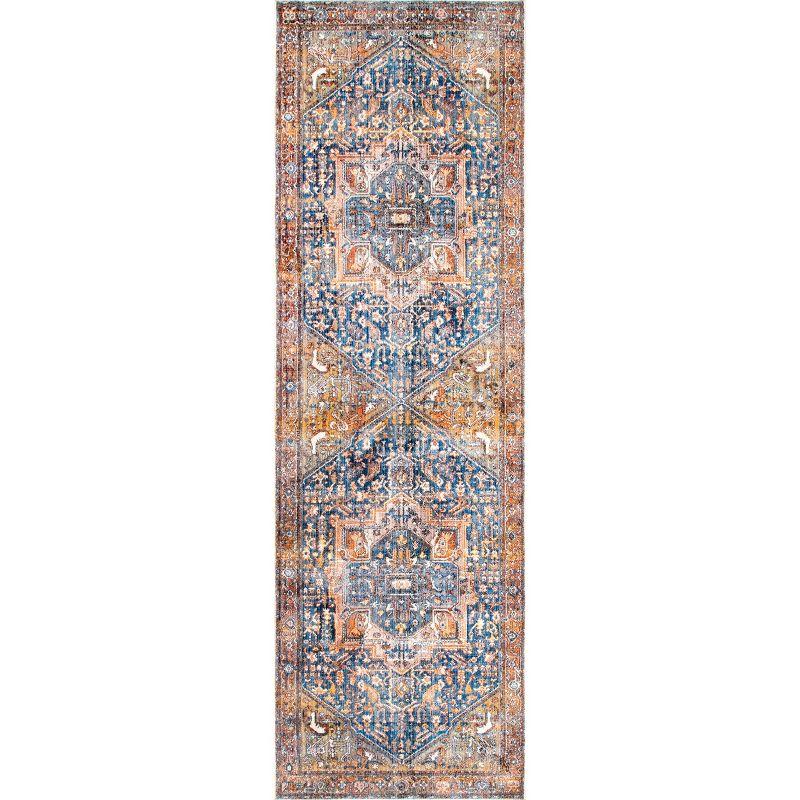 Rust and Blue Vintage Medallion Fringe Runner Rug