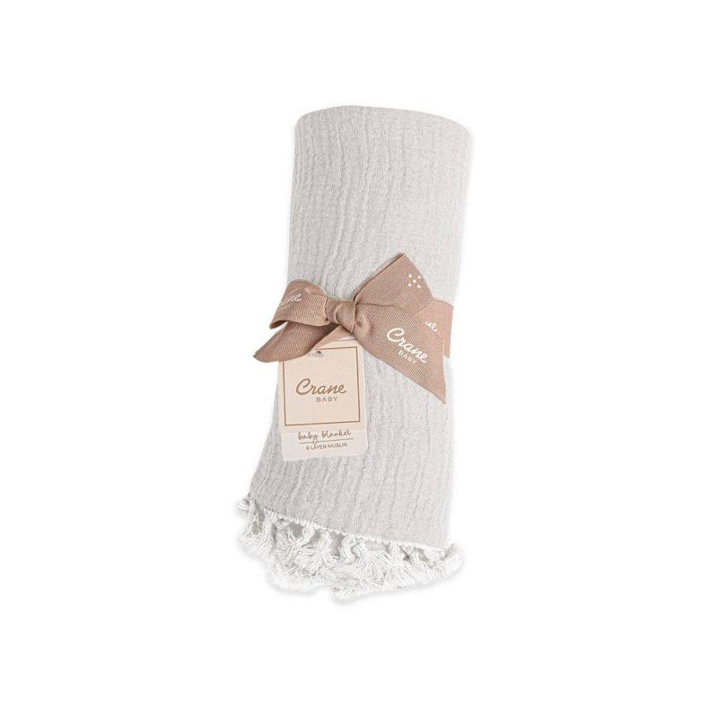 Moonstone Cotton Muslin Baby Blanket with Fringe Trim