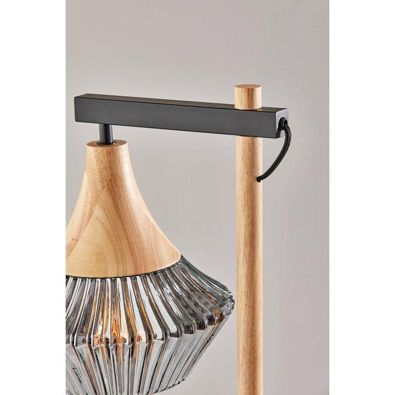 Elsie Black and Natural Wood Table Lamp with Ribbed Glass Shade