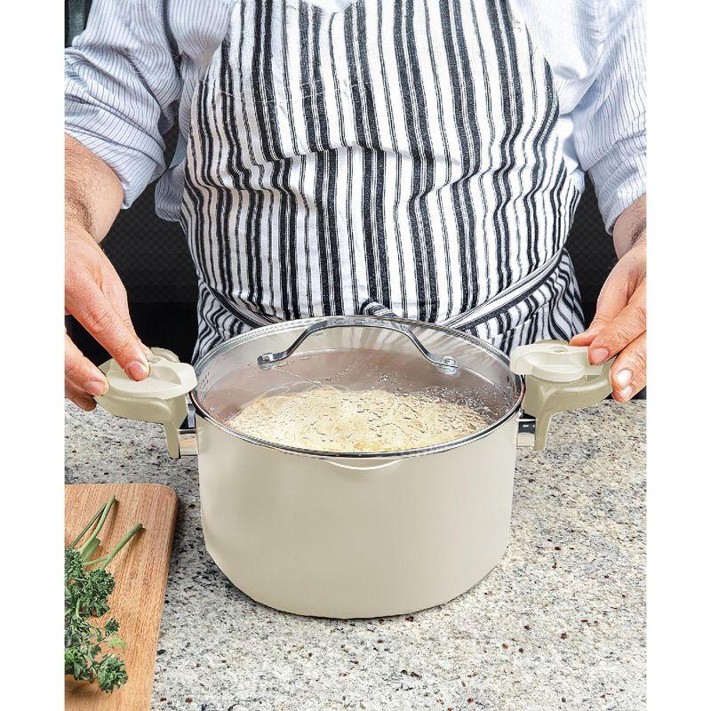 Gotham Steel Naturals Cream Ultra Nonstick Ceramic 5 Qt Pasta Pot with Strainer and Twist & Lock Handles