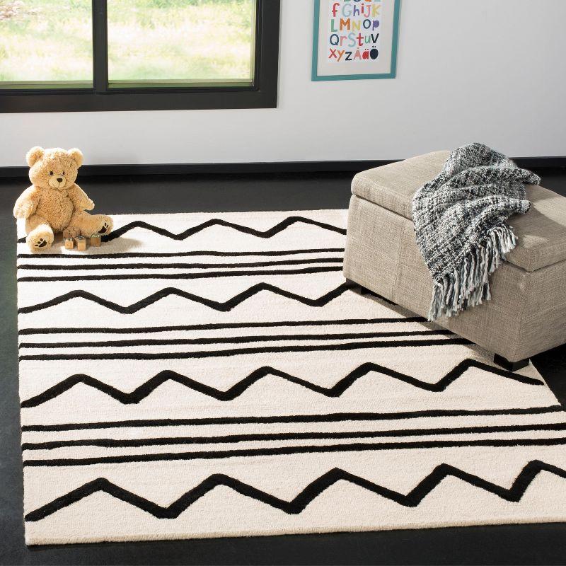 Ivory and Black Geometric Wool Kids Area Rug, 4' x 6'