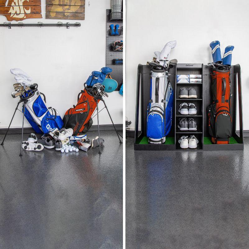 GoSports Premium Wooden Freestanding Golf Bag Organizer and Storage Rack