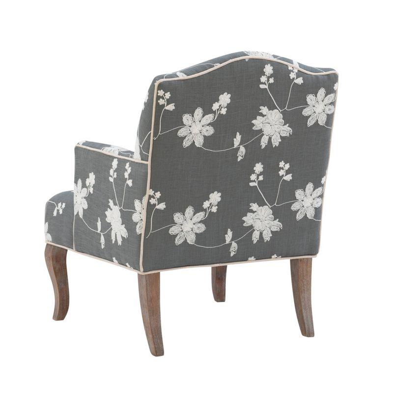 Traditional Floral Upholstered Embroidered Linen French Accent Armchair - Gray - Linon