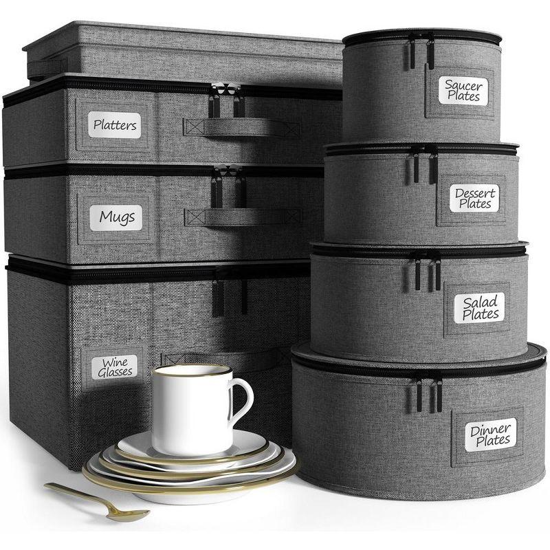 Gray 8-Piece Hard Shell Dinnerware Storage Set