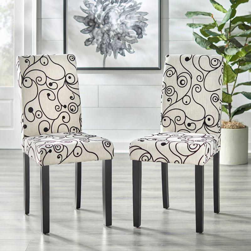 Set of 2 Elly Sophia Parson Dining Chairs Cream/Black - Buylateral: Upholstered High-Back, Rubberwood Legs