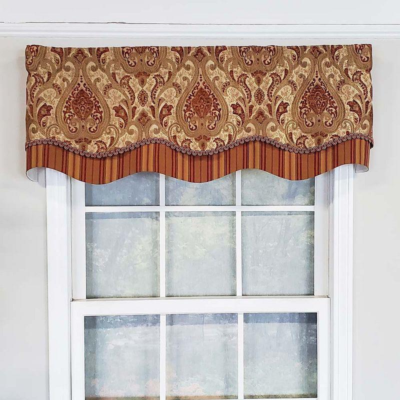 RLF Home Chenille Fabric with Damask Motive Paisley Dream Glory Valance 3" Rod Pocket 50" x 16" Gold/Bronze