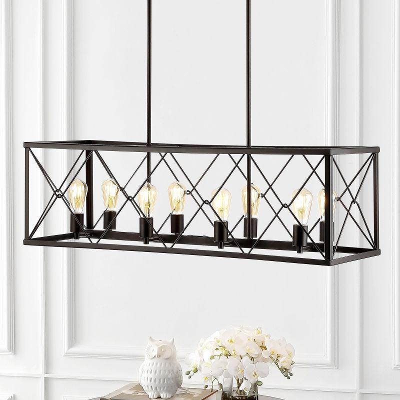 JONATHAN Y Galax 39" 8-Light Adjustable Iron Farmhouse Industrial LED Dimmable Pendant, Oil Rubbed Bronze