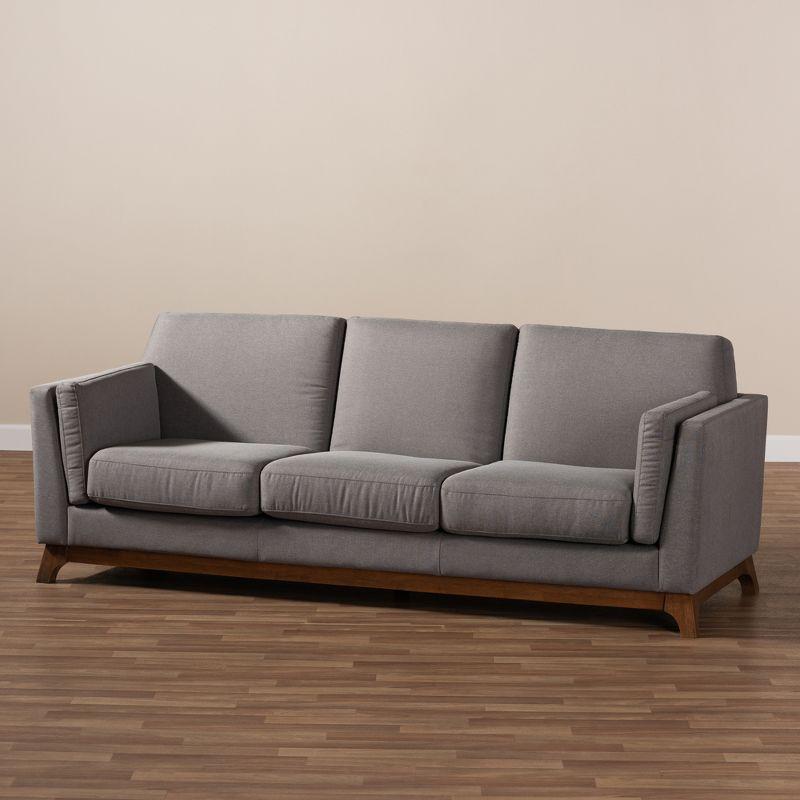 Sava Fabric Upholstered Walnut Wood 3 Seater Sofa Gray - BaxtonStudio