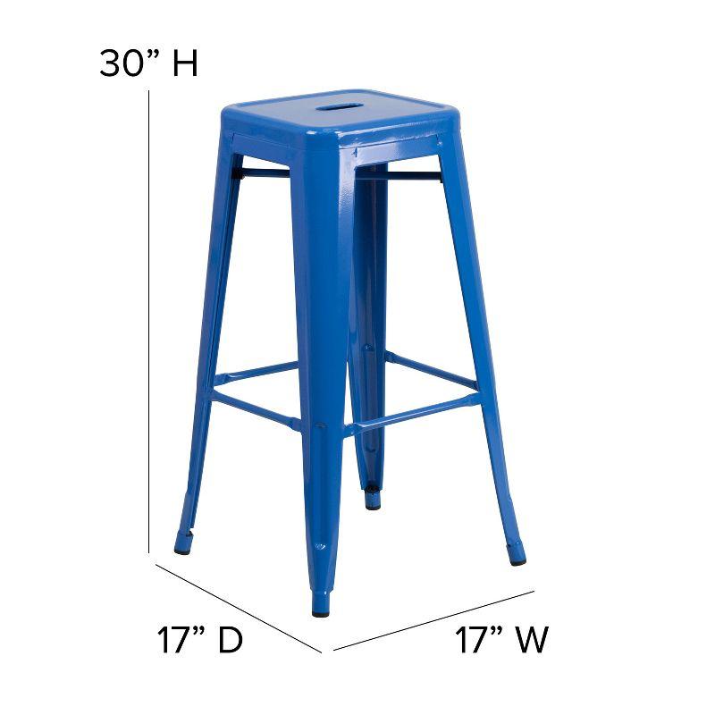 Flash Furniture Commercial Grade 30" High Backless Blue Metal Indoor-Outdoor Barstool with Square Seat