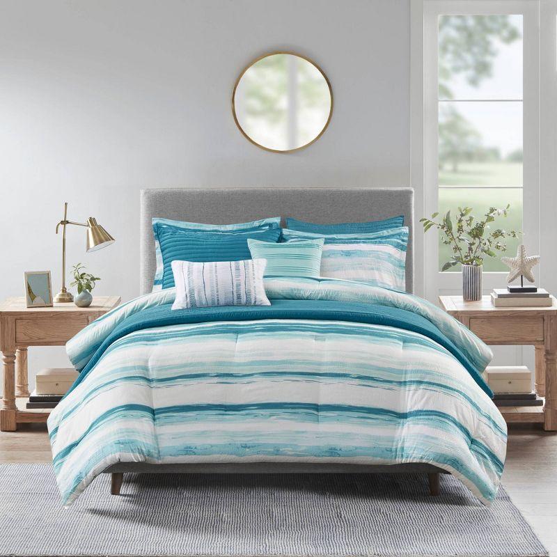 Marina 8 Piece Printed Seersucker Comforter and Quilt Set Collection