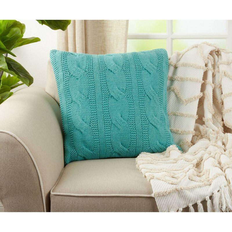 20"x20" Oversize Cable Knit Design Square Throw Pillow - Saro Lifestyle