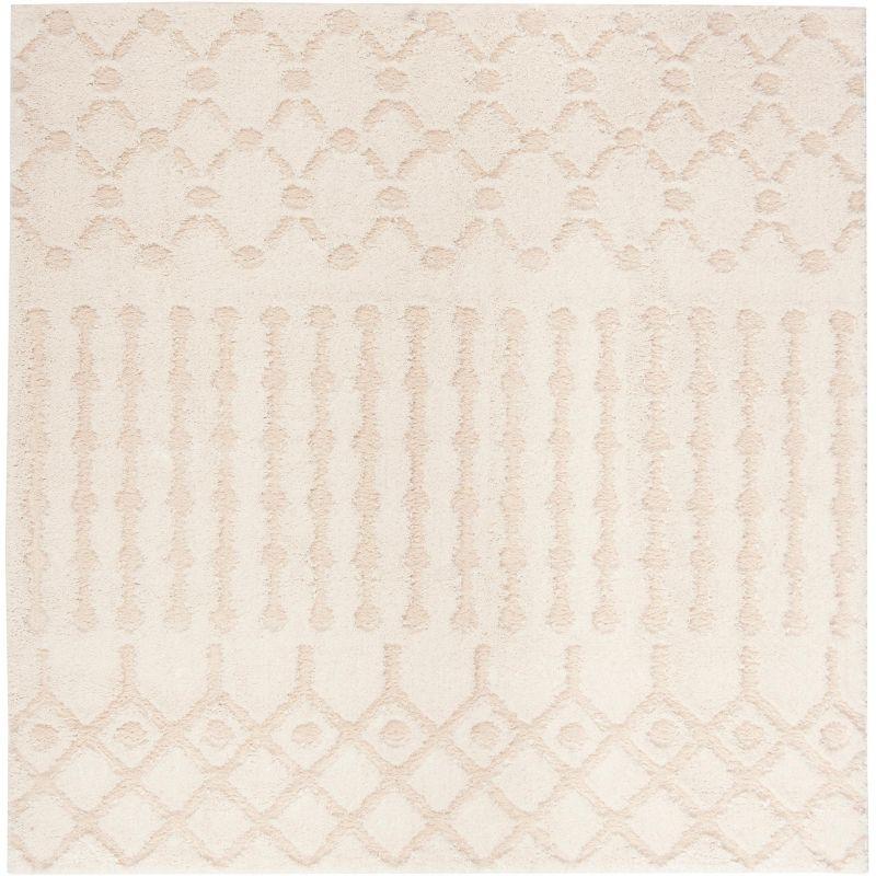 Off-White Geometric Synthetic Shag Area Rug, 6'7" Square