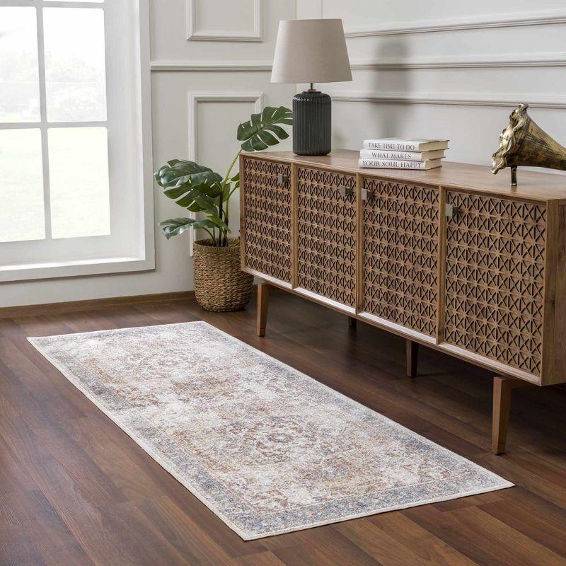 Medallion Design Performance Beige/Brown/Blue Machine Washable Area Rug