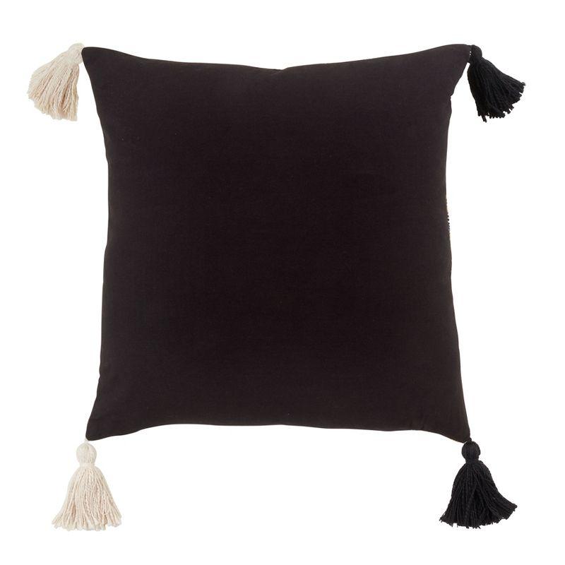 Two-Tone Black and White Foil Print Throw Pillow with Tassels