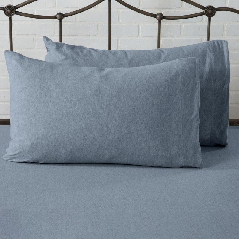 Ultra-Soft Heathered Jersey Knit Cotten Blend Sheet Set - Great Bay Home (Full, Heathered Denim Blue)