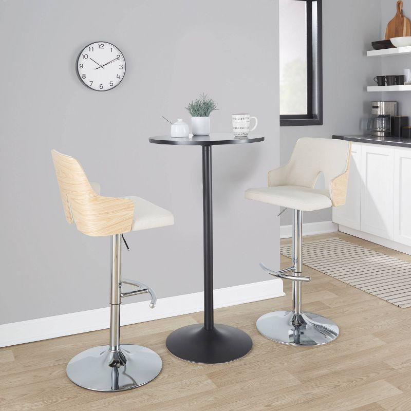 LumiSource Set of 2 Stella Adjustable Barstools Chrome/Natural/Cream: Upholstered Chair, Metal Frame, Footrest